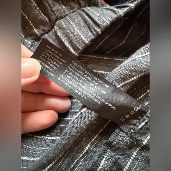 Eileen Fisher Organic Linen Pants LARGE Gray Striped Wide Leg BOHO High Rise - Picture 7 of 7